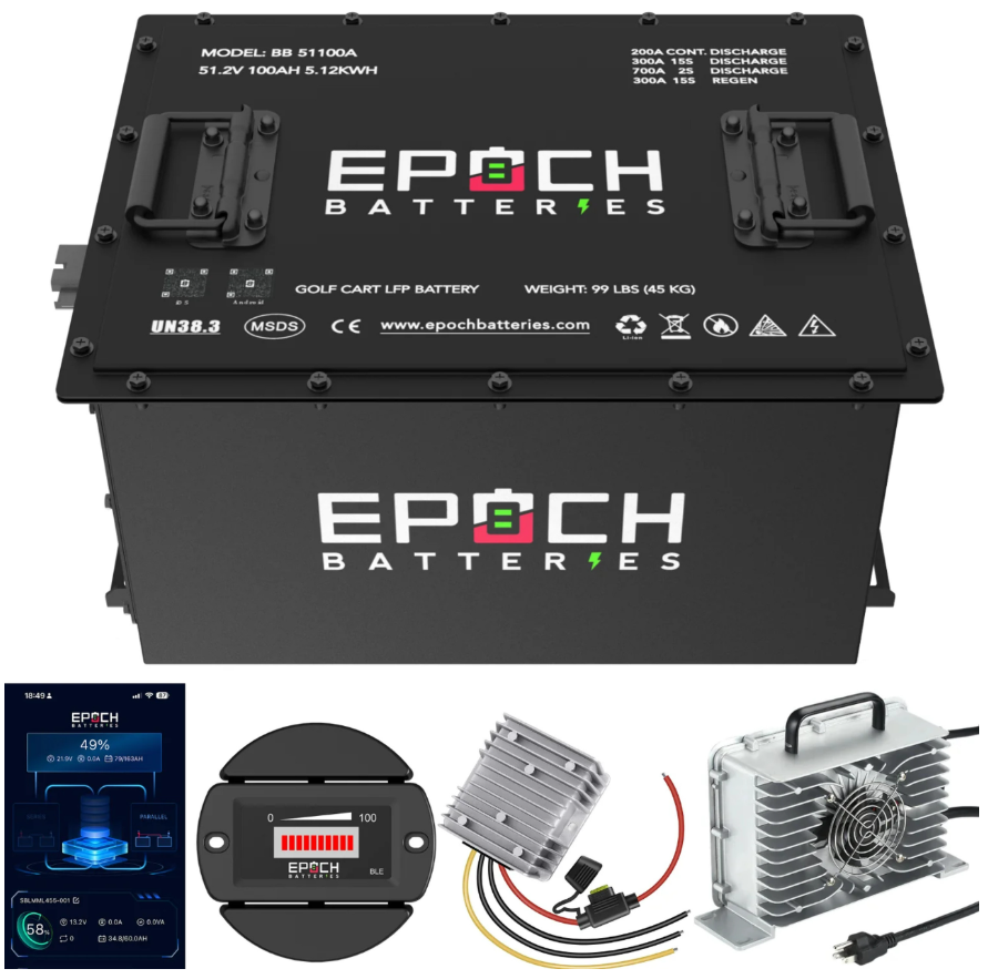 Epoch 48 volt golf cart lithium battery conversion kit and components